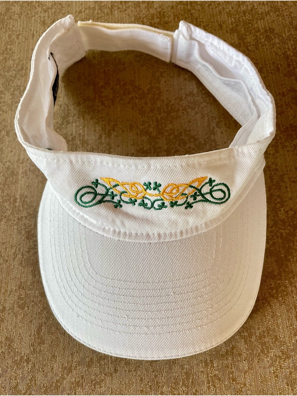 White Embroidered Celtic Design Sun Visor Golf Adjustable